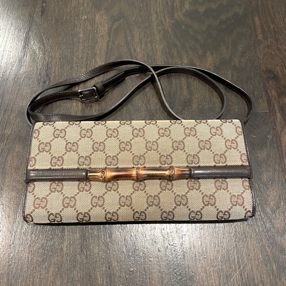 Gucci Canvas Bamboo Bar Clutch